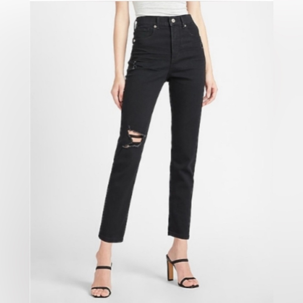 Express Black Distressed Super High Rise Slim Jeans- 2- NWT